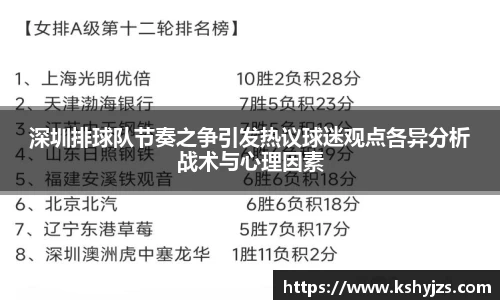 深圳排球队节奏之争引发热议球迷观点各异分析战术与心理因素