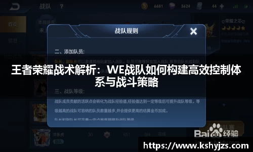 王者荣耀战术解析：WE战队如何构建高效控制体系与战斗策略