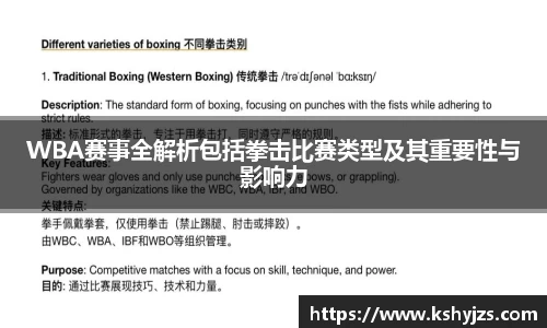 WBA赛事全解析包括拳击比赛类型及其重要性与影响力